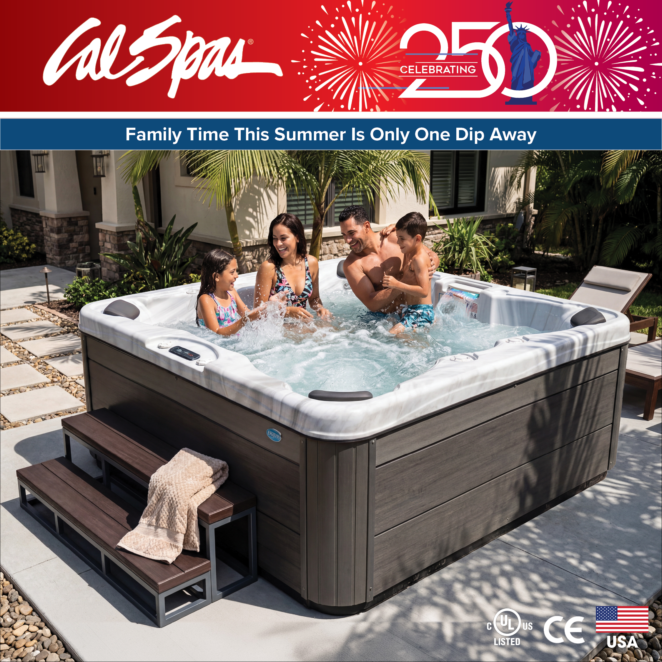 Calspas hot tub being used in a family setting - Milpitas